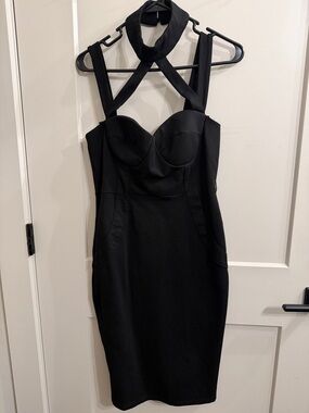 Fashion Nova Black Halter Bustier Midi Dress